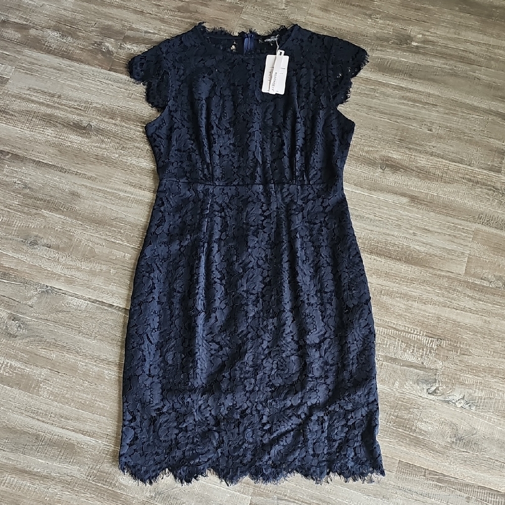 NWT Merokeety Dress Lace Overlay Navy Blue Knee Length Large - Picture 2 of 10